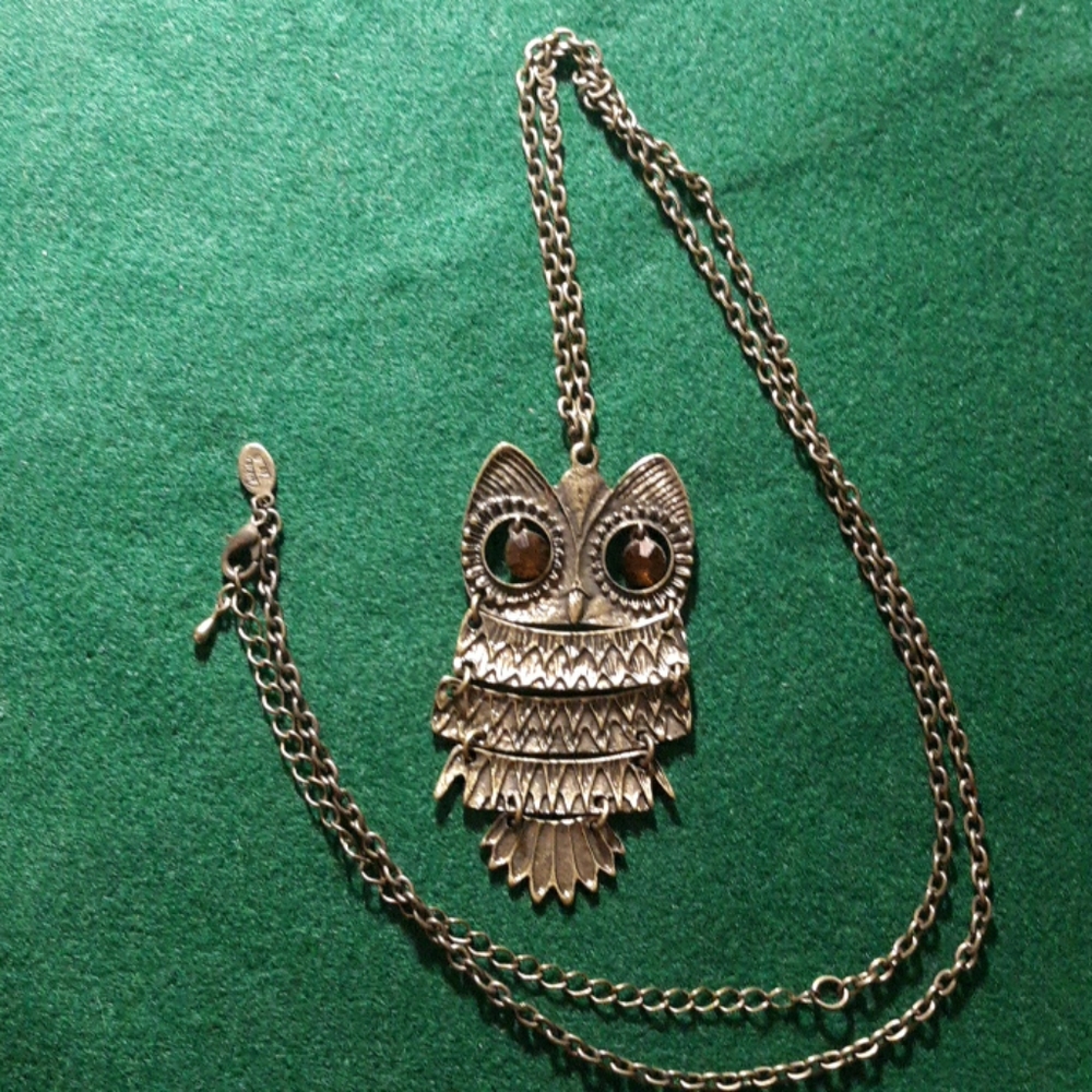OWL RUSTIC COLOR NECKLACE WITH TOPAZ EYES